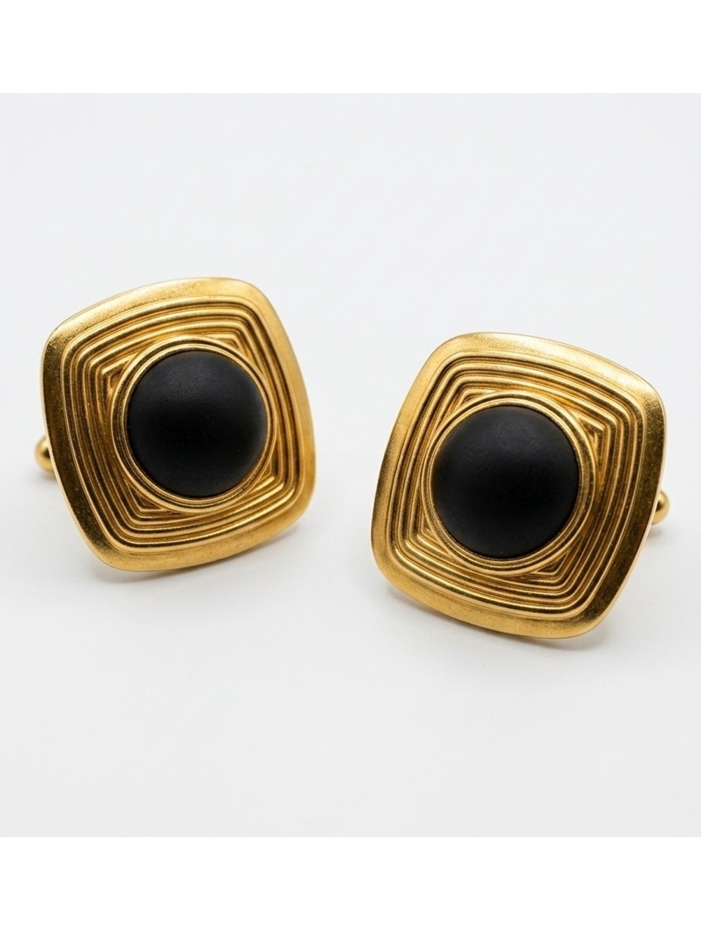 Vintage Dina Panagopoulos Gold Tone and Black Clip-On Earrings